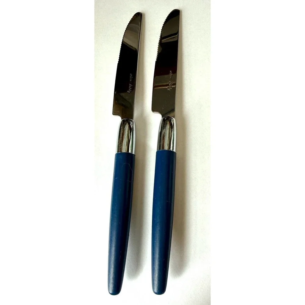 Two Alex Liddy Serrated Steak Knives With Navy Blue Resin Handles